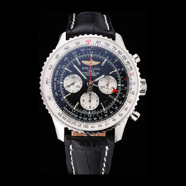 Swiss Breitling Navitimer Black Dial Stainless Stell Case Black Leather Strap BL5644