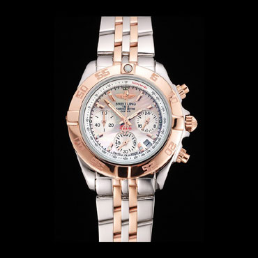 Breitling Chronomat Pearl Dial Rose Gold Bezel Stainless Steel Case Two Tone Bracelet BL5706