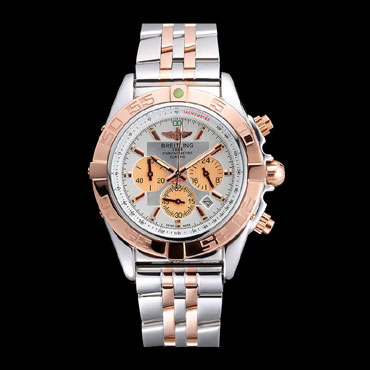 Breitling Chronomat White Dial Rose Gold Bezel Subdials Stainless Steel Two Tone Bracelet BL5721