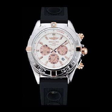 Breitling Chronomat Rose-Gold Highlight Ribbed Black Rubber Strap White Dial BL5727