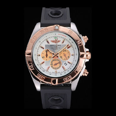 Breitling Chronomat White Dial Rose Gold Bezel Subdials Stainless Steel Black Rubber Strap BL5735