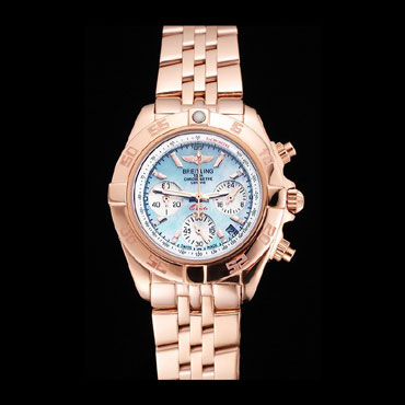 Breitling Chronomat Quartz Light Blue Dial Rose Gold Case Bracelet BL5739