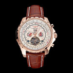 Breitling For Bentley Mulliner Tourbillon White Dial Rose Gold Case Brown Leather Strap BL5636