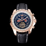 Breitling For Bentley Mulliner Tourbillon Black Dial Rose Gold Case Black Leather Strap BL5643