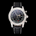 Breitling Navitimer World Black Dial Black Leather Bracelet BL5649