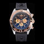 Breitling Chronomat Black Dial Rose Gold Bezel Subdials Steel Case Black Rubber Strap BL5697