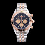 Breitling Chronomat Black Dial Rose Gold Bezel Subdials Steel Case Two Tone Bracelet BL5722