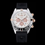 Breitling Chronomat Rose-Gold Highlight Ribbed Black Rubber Strap White Dial BL5727