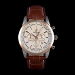 Breitling Transocean White Dial Light Brown Leather Strap Rose Gold Bezel BL5729