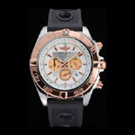 Breitling Chronomat White Dial Rose Gold Bezel Subdials Stainless Steel Black Rubber Strap BL5735