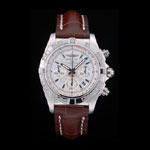 Swiss Breitling Certifie Stainless Steel Bezel Brown Croco Leather Bracelet White Dial BL5746