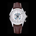 Breitling Transocean Chronograph Unitime White Dial Stainless Steel Case Brown Bracelet BL5748