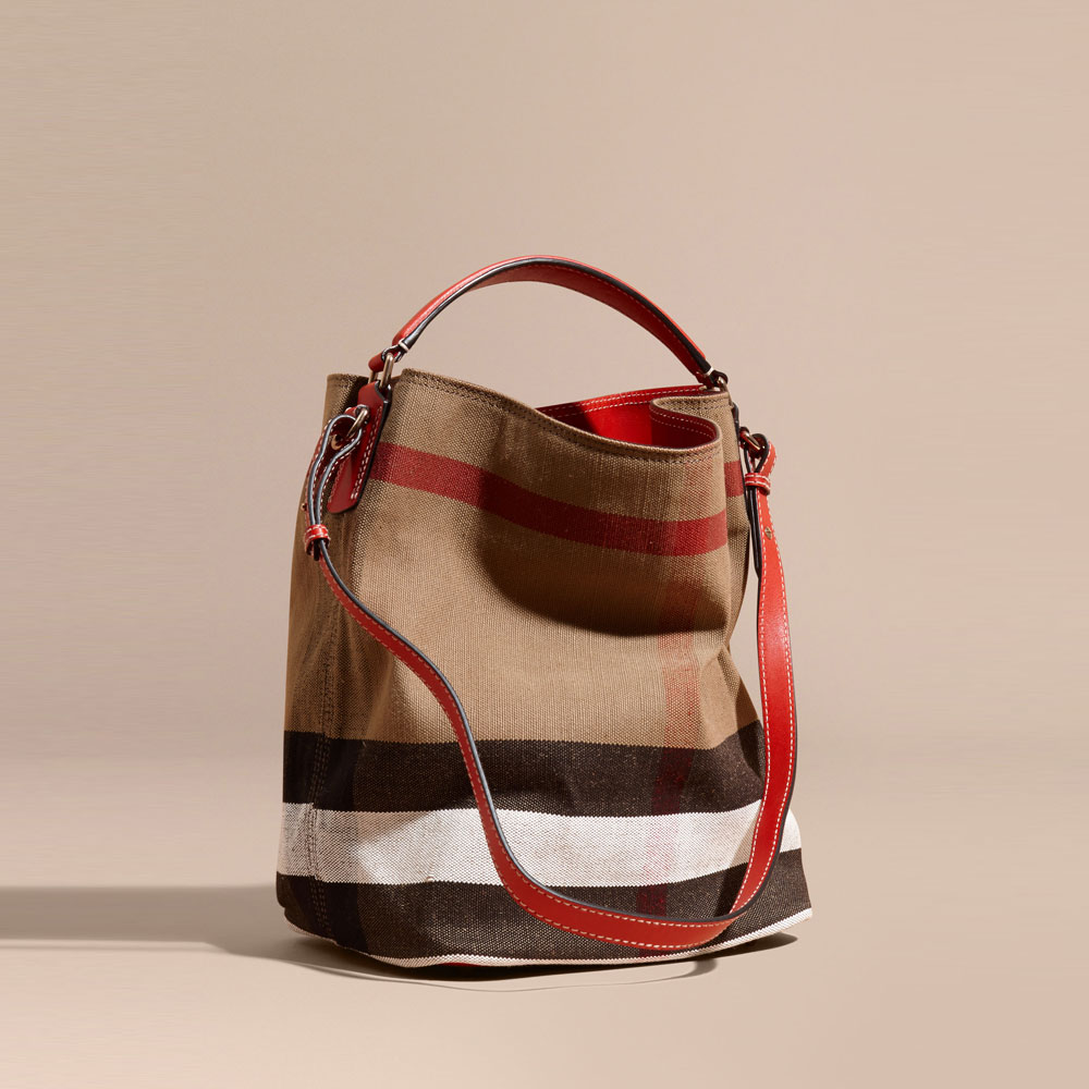 Burberry Medium Ashby in Canvas Check and Leather Cadmium Red 39457281: Image 1