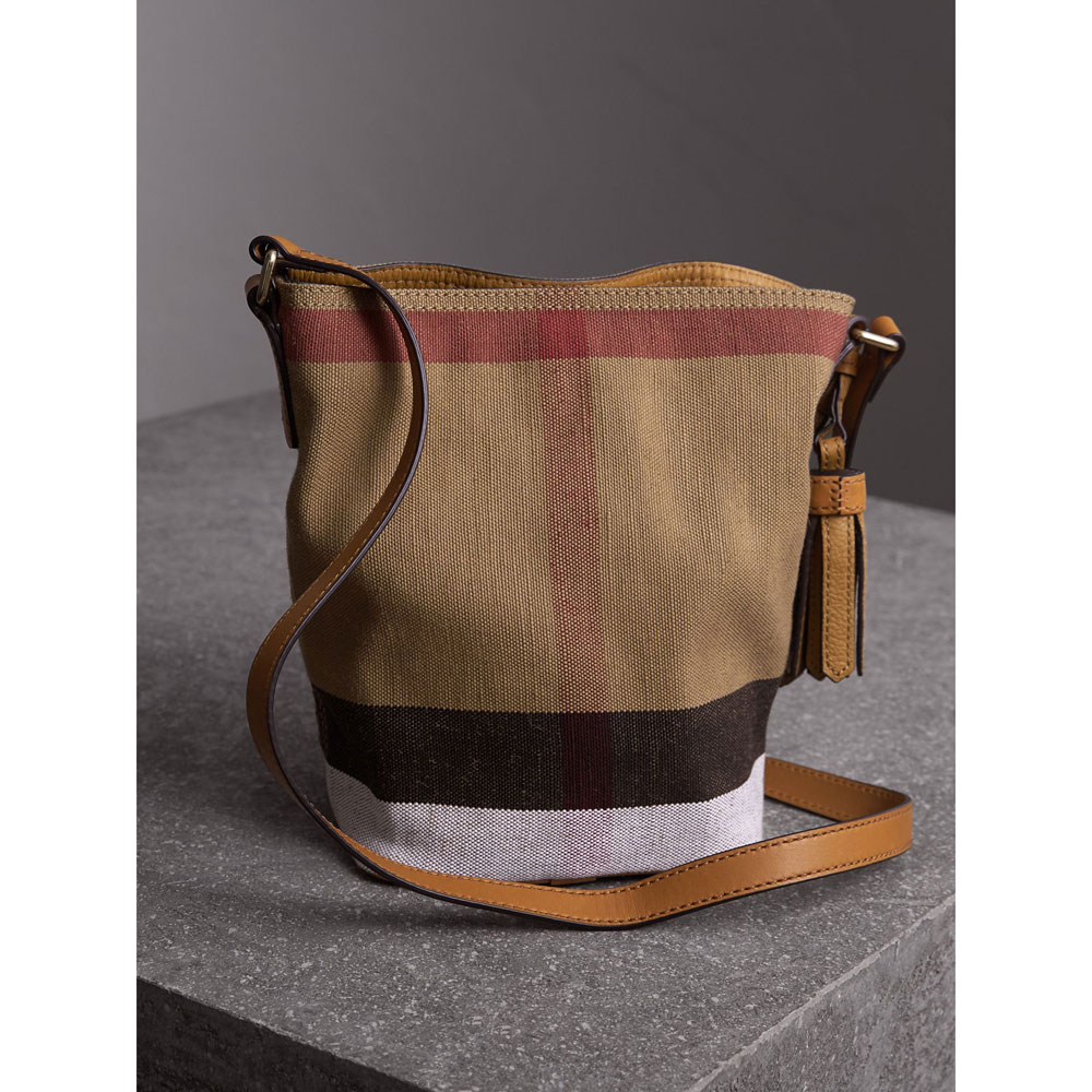 Burberry Small Ashby in Canvas Check and Leather in Saddle Brown 39829331: Image 2