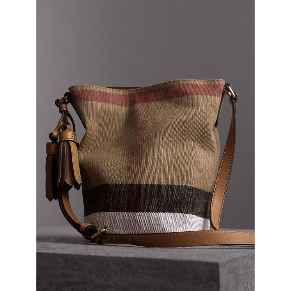 Burberry Small Ashby in Canvas Check and Leather in Saddle Brown 39829331: Image 4