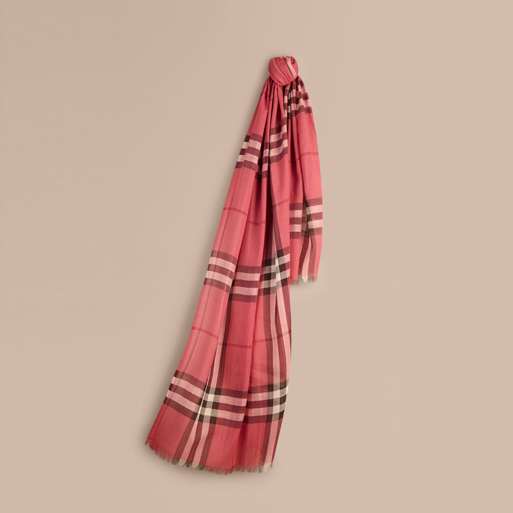 Burberry Lightweight Check Wool and Silk Scarf Blush Pink 39948351: Image 1