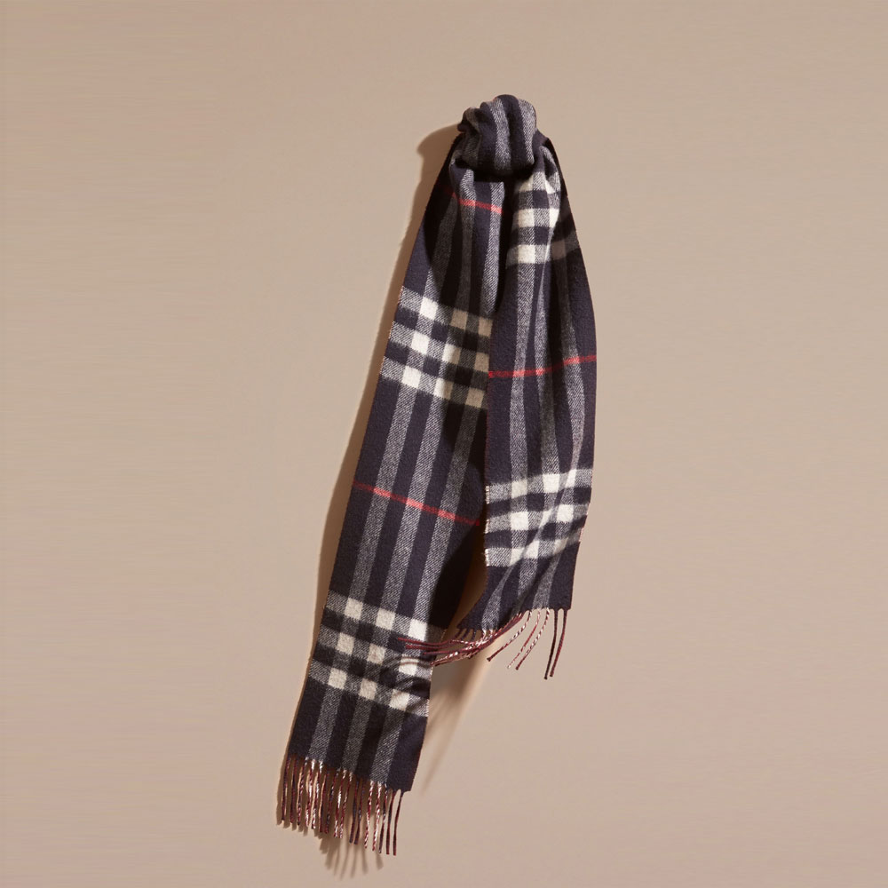 Burberry Slim Reversible Cashmere Scarf in Check Navy claret 40238951: Image 1