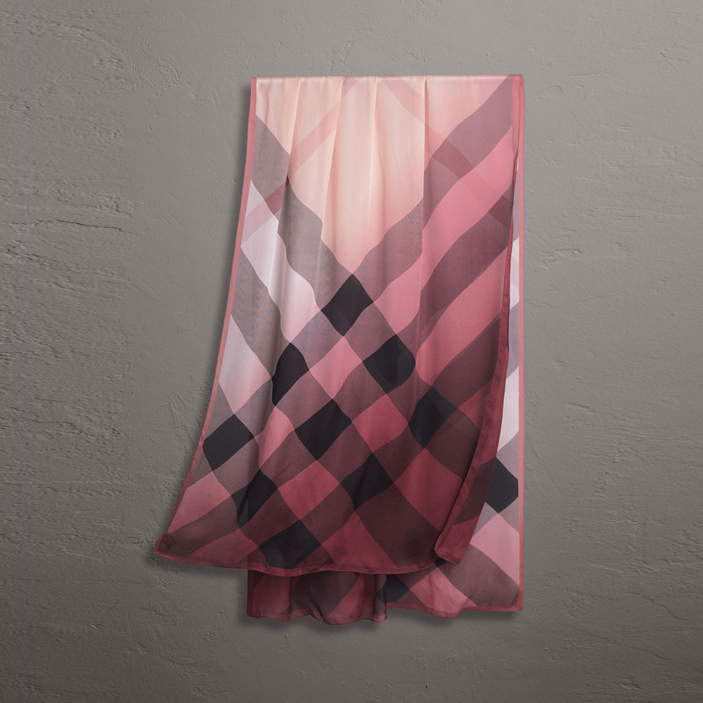 Burberry Ombre Washed Check Silk Scarf in Ash Rose 40395611: Image 1