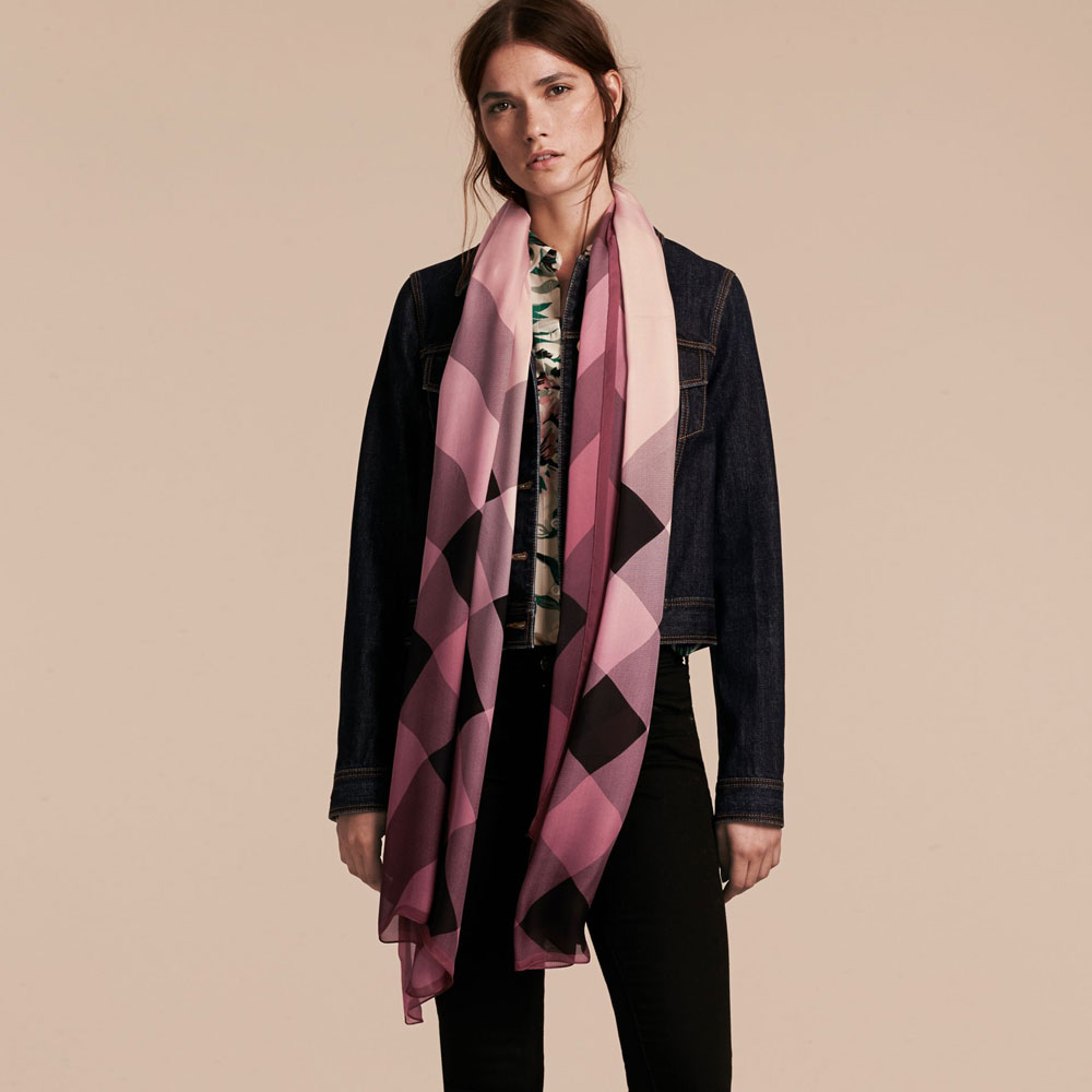 Burberry Ombre Washed Check Silk Scarf in Ash Rose 40395611: Image 3