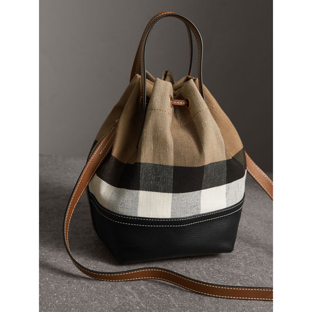 Burberry Small Canvas Check and Leather Bucket Bag in Tan 40495541: Image 2