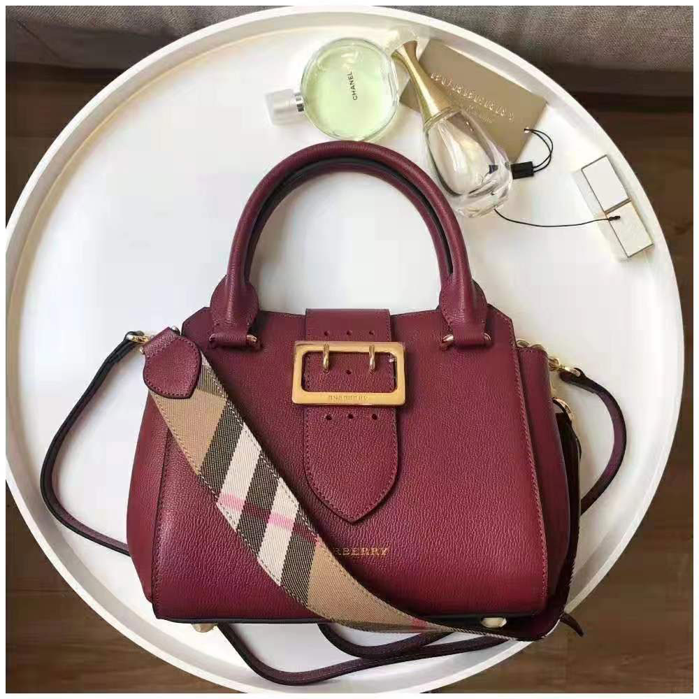 Burberry Small Buckle Tote in Two-tone Leather in Burgundy 40577891: Image 1