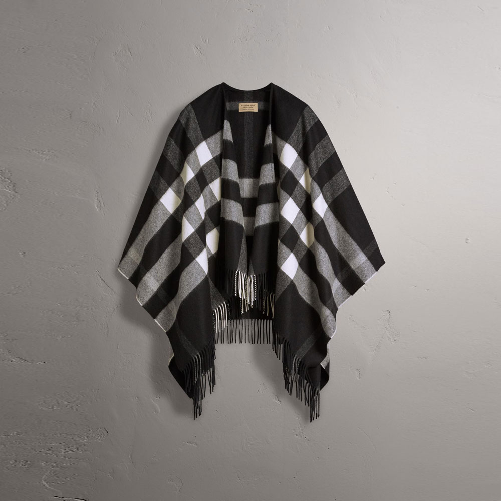 Burberry Check Cashmere and Wool Poncho in Black 40594451: Image 1