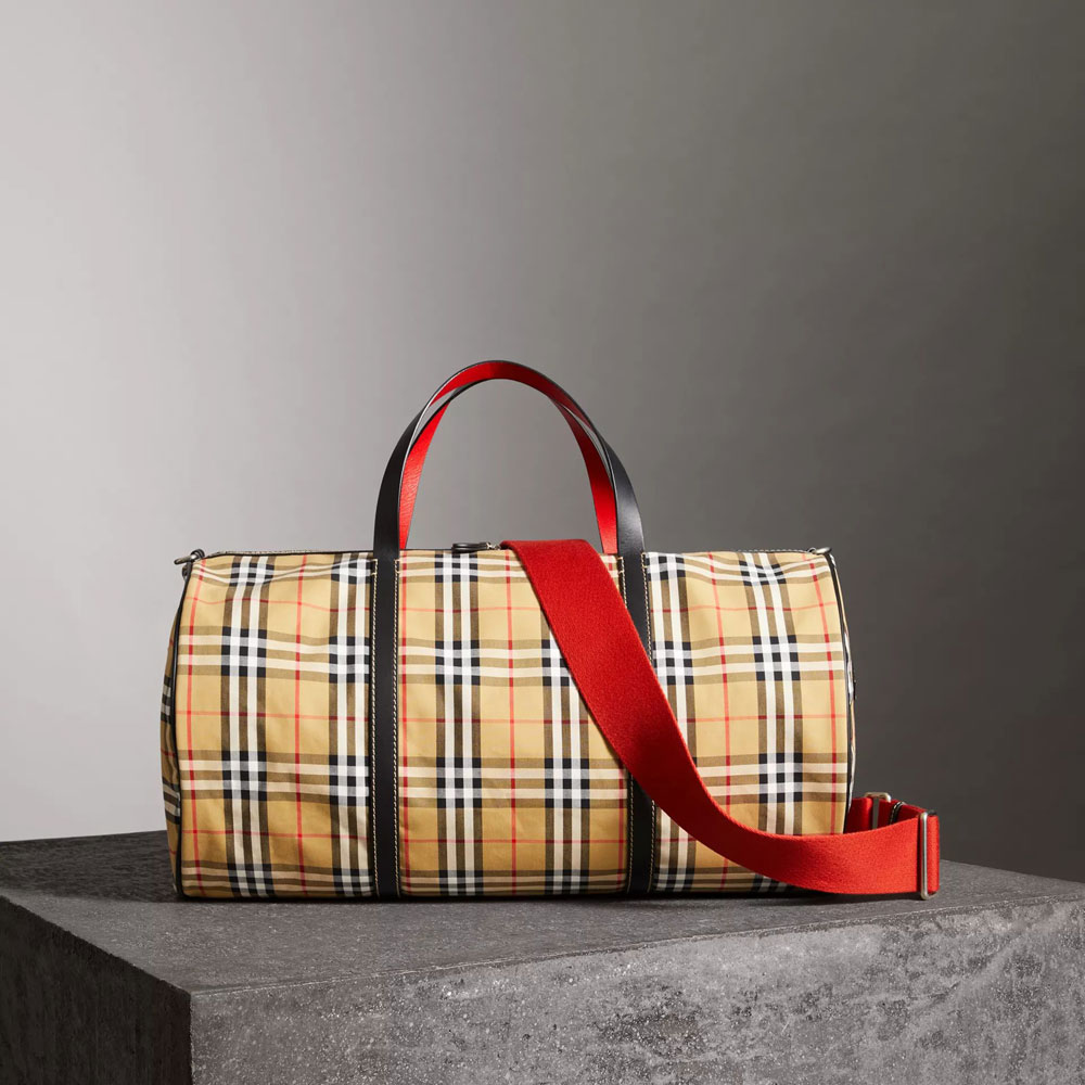 Burberry Large Vintage Check and Leather Barrel Bag in Military Red 40742791: Image 1