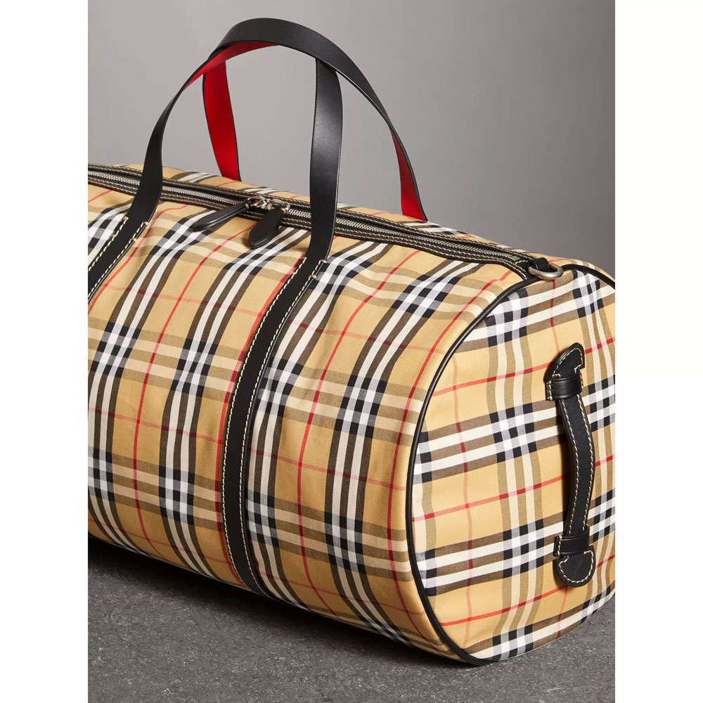 Burberry Large Vintage Check and Leather Barrel Bag in Military Red 40742791: Image 2