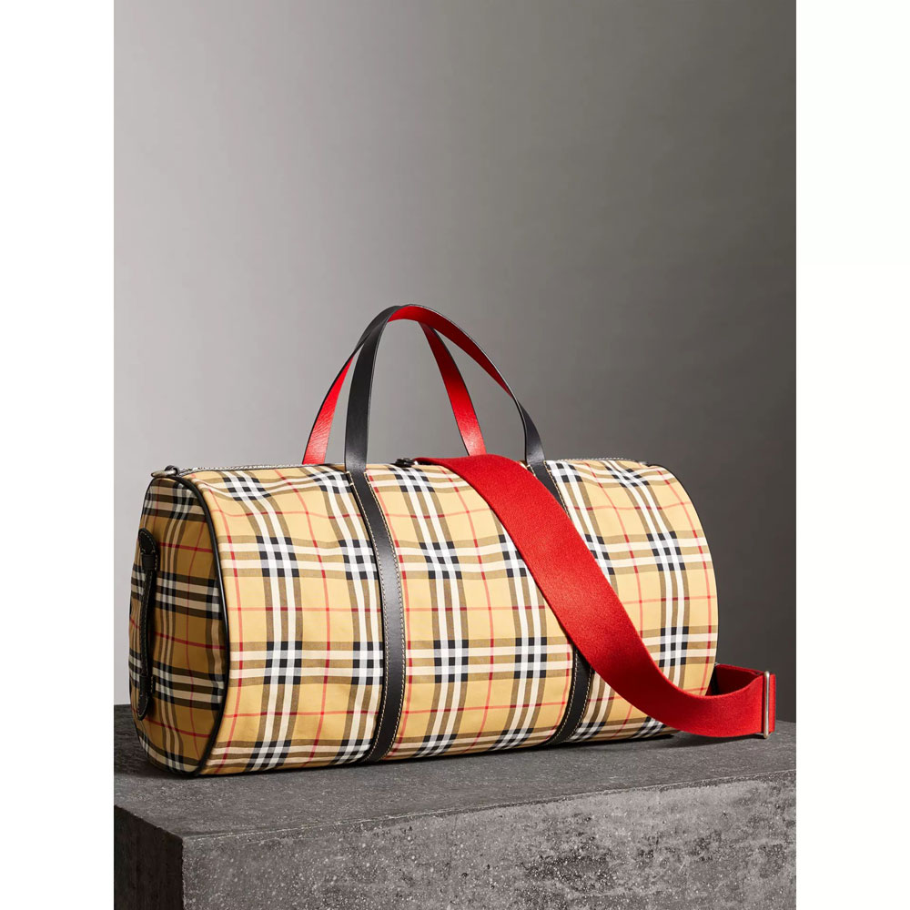 Burberry Large Vintage Check and Leather Barrel Bag in Military Red 40742791: Image 3