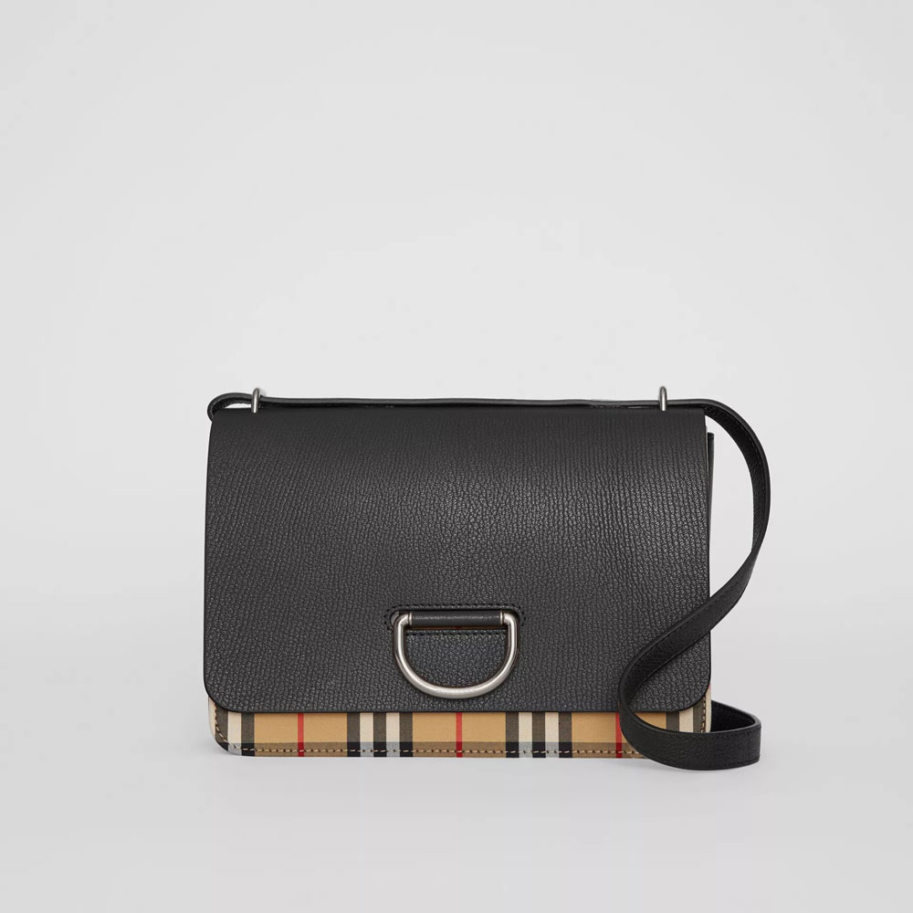 Burberry Medium Vintage Check and Leather D-ring Bag in Black 40766591: Image 1