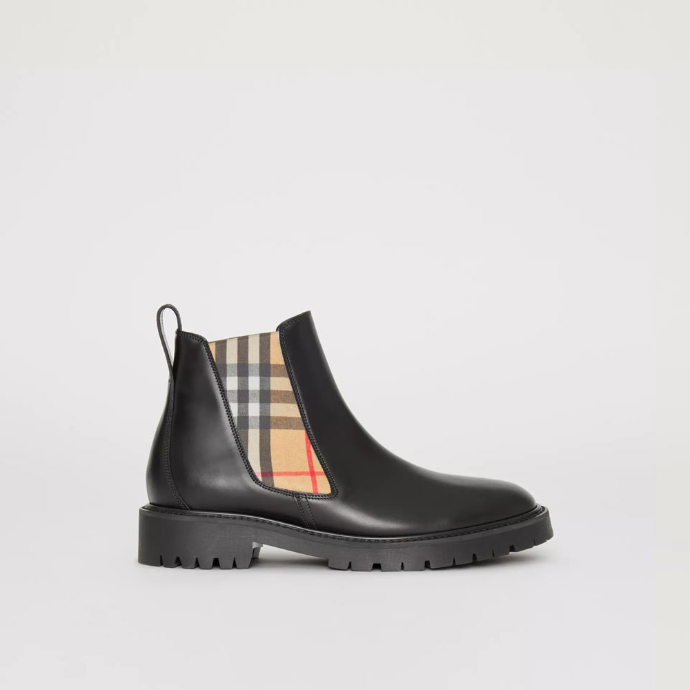 Burberry Vintage Check Detail Leather Chelsea Boots in Black 40786661: Image 1