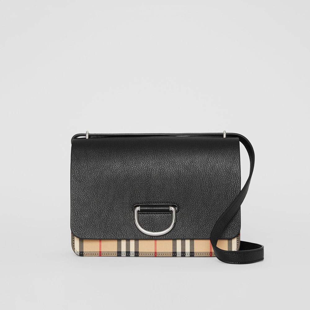 Burberry The Medium Vintage Check and Leather D-ring Bag in Black 80105421: Image 1