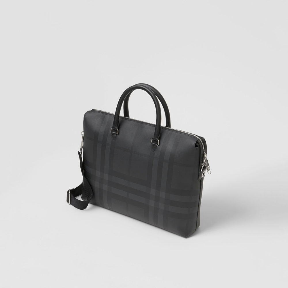 Burberry Large London Check and Leather Briefcase in Charcoal 80139861: Image 2