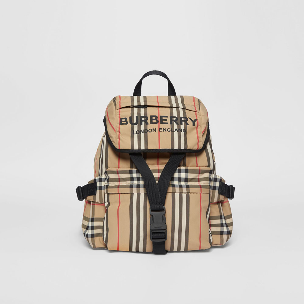 Burberry Logo Print Icon Stripe Nylon Backpack in Archive Beige 80147511: Image 1