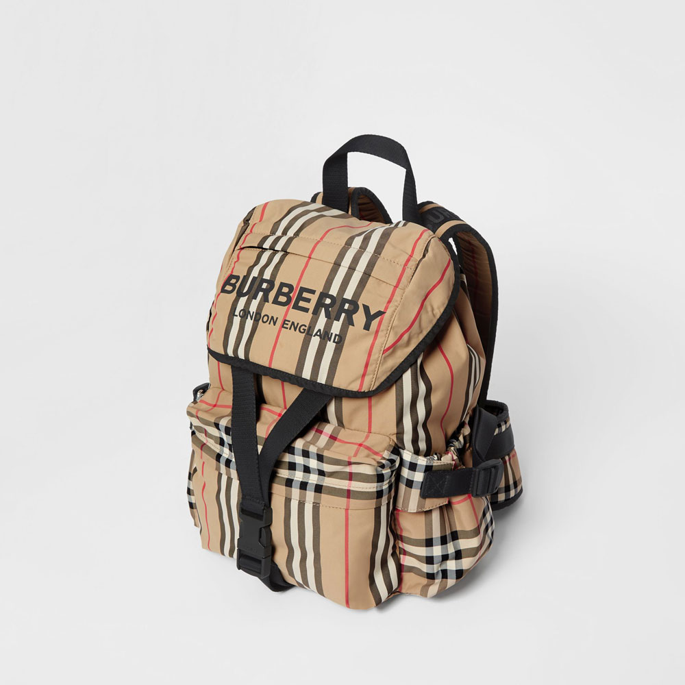 Burberry Logo Print Icon Stripe Nylon Backpack in Archive Beige 80147511: Image 2