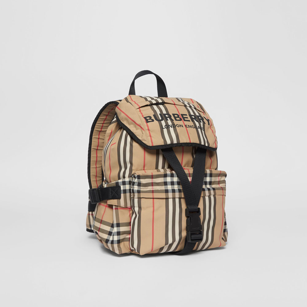 Burberry Logo Print Icon Stripe Nylon Backpack in Archive Beige 80147511: Image 3