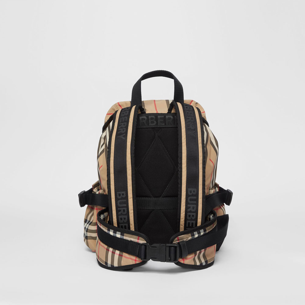 Burberry Logo Print Icon Stripe Nylon Backpack in Archive Beige 80147511: Image 4