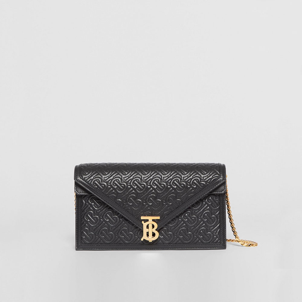 Burberry Small Quilted Monogram TB Envelope Clutch in Black 80148361: Image 1