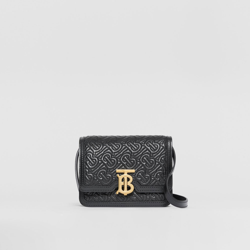 Burberry Mini Quilted Monogram Lambskin TB Bag in Black 80168081: Image 1