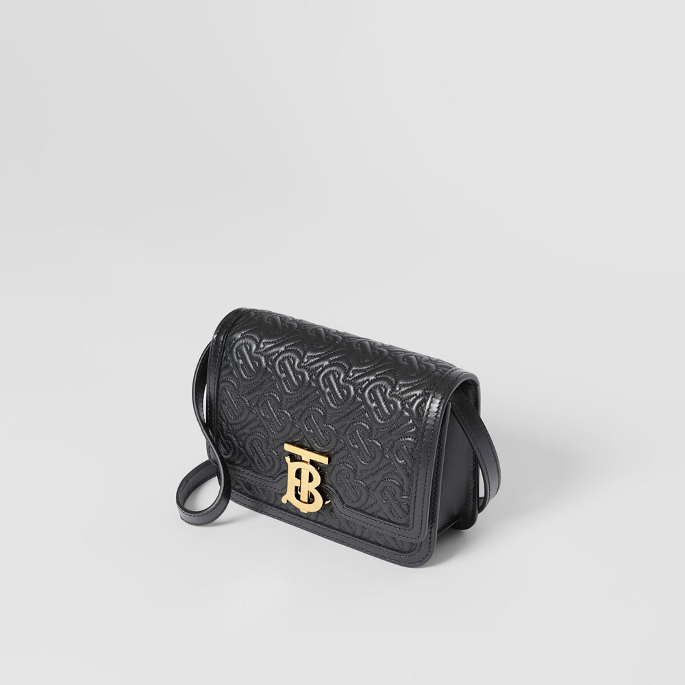 Burberry Mini Quilted Monogram Lambskin TB Bag in Black 80168081: Image 2