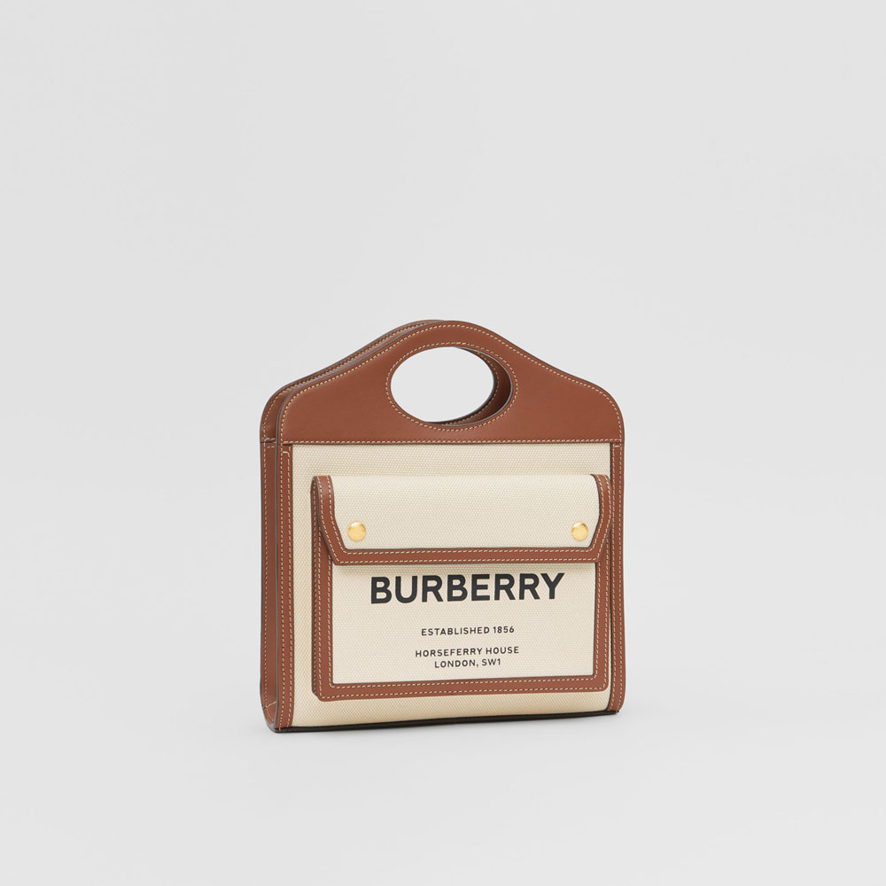 Burberry Mini Two-tone Canvas and Leather Pocket Bag 80317461: Image 3