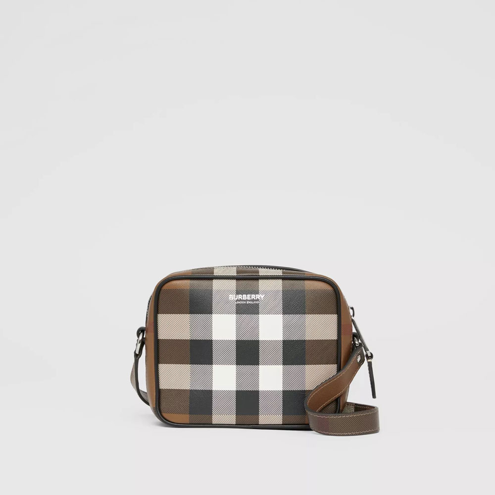 Burberry Check Print Leather Crossbody Bag in Dark Birch Brown 80353251: Image 1