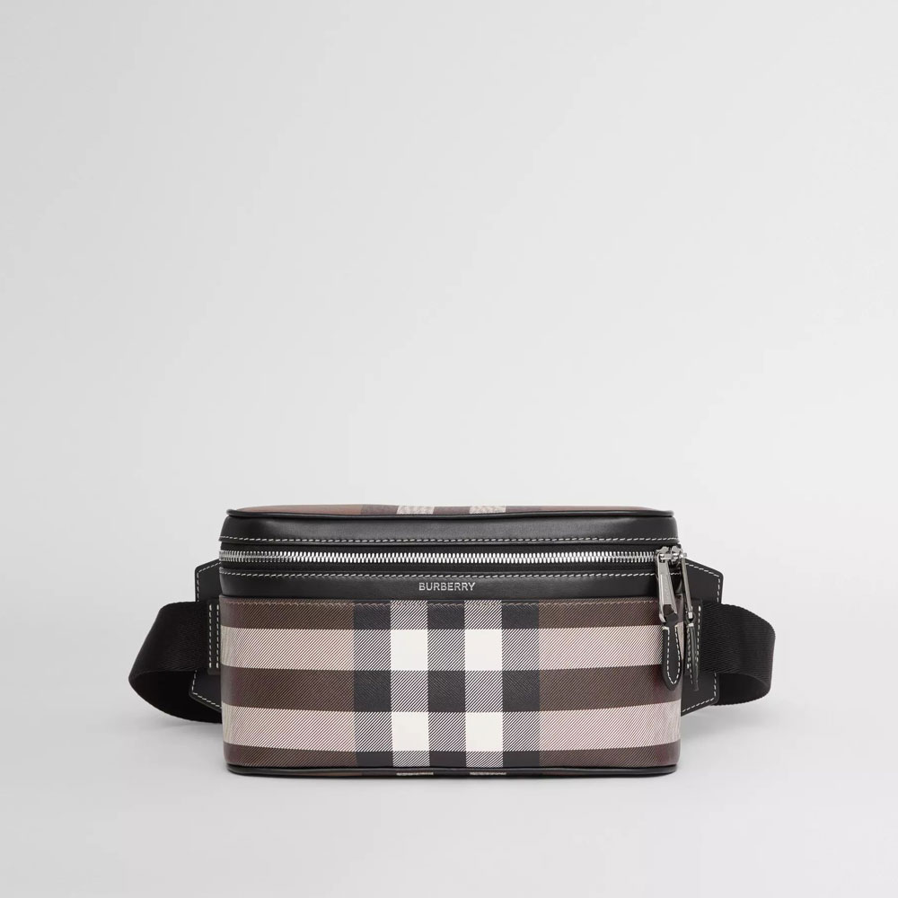 Burberry Check Print Leather Cube Bum Bag in Dark Birch Brown 80355071: Image 1