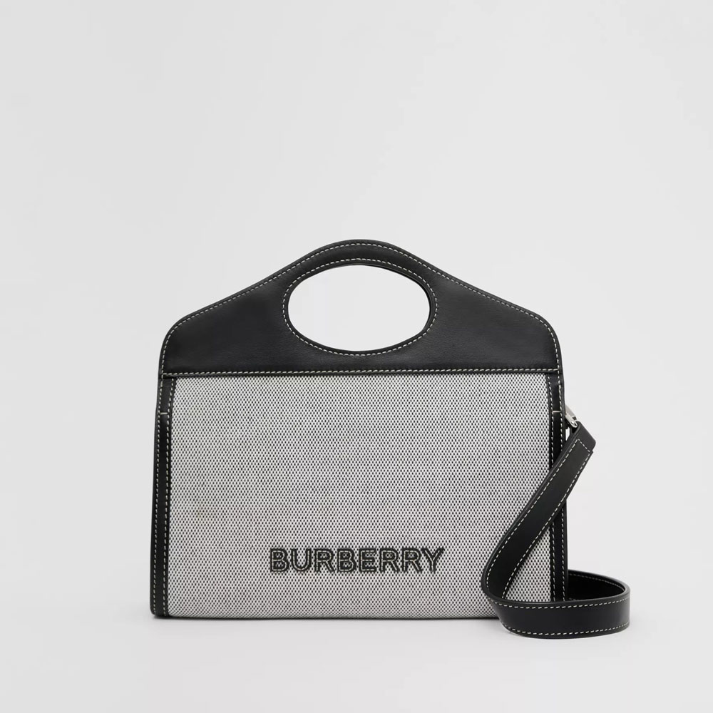 Burberry Canvas and Leather Foldover Pocket Bag in Black 80395061: Image 2