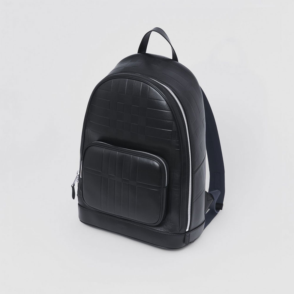 Burberry Embossed Check Leather Backpack in Black 80460151: Image 2