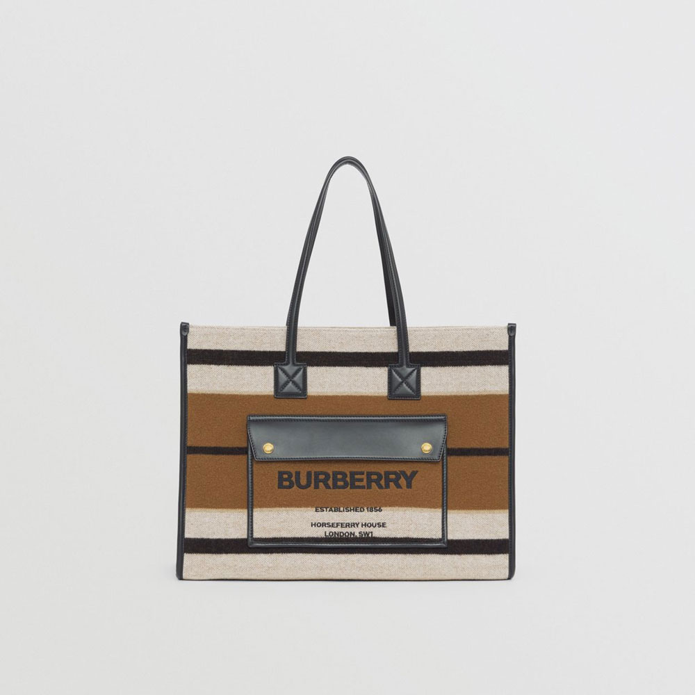 Burberry Medium Striped Wool and Leather Freya Tote 80490661: Image 1