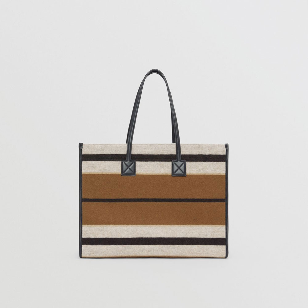 Burberry Medium Striped Wool and Leather Freya Tote 80490661: Image 3