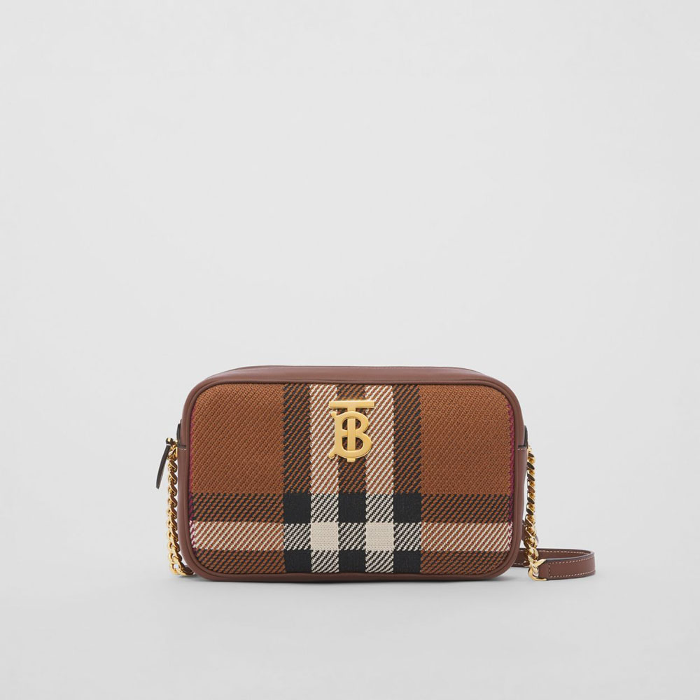 Burberry Small Knitted Check Lola Camera Bag in Birch Brown 80491411: Image 1