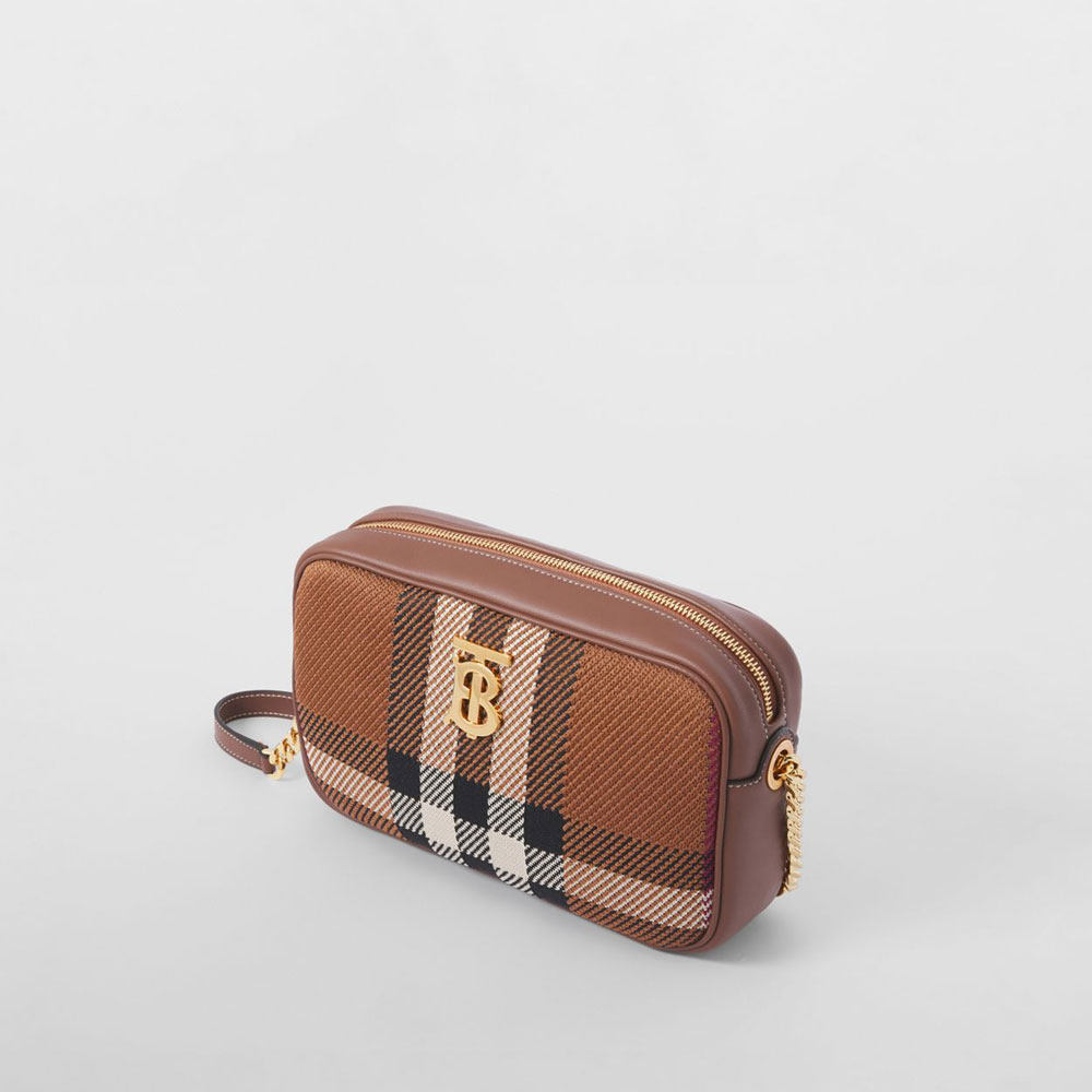 Burberry Small Knitted Check Lola Camera Bag in Birch Brown 80491411: Image 2