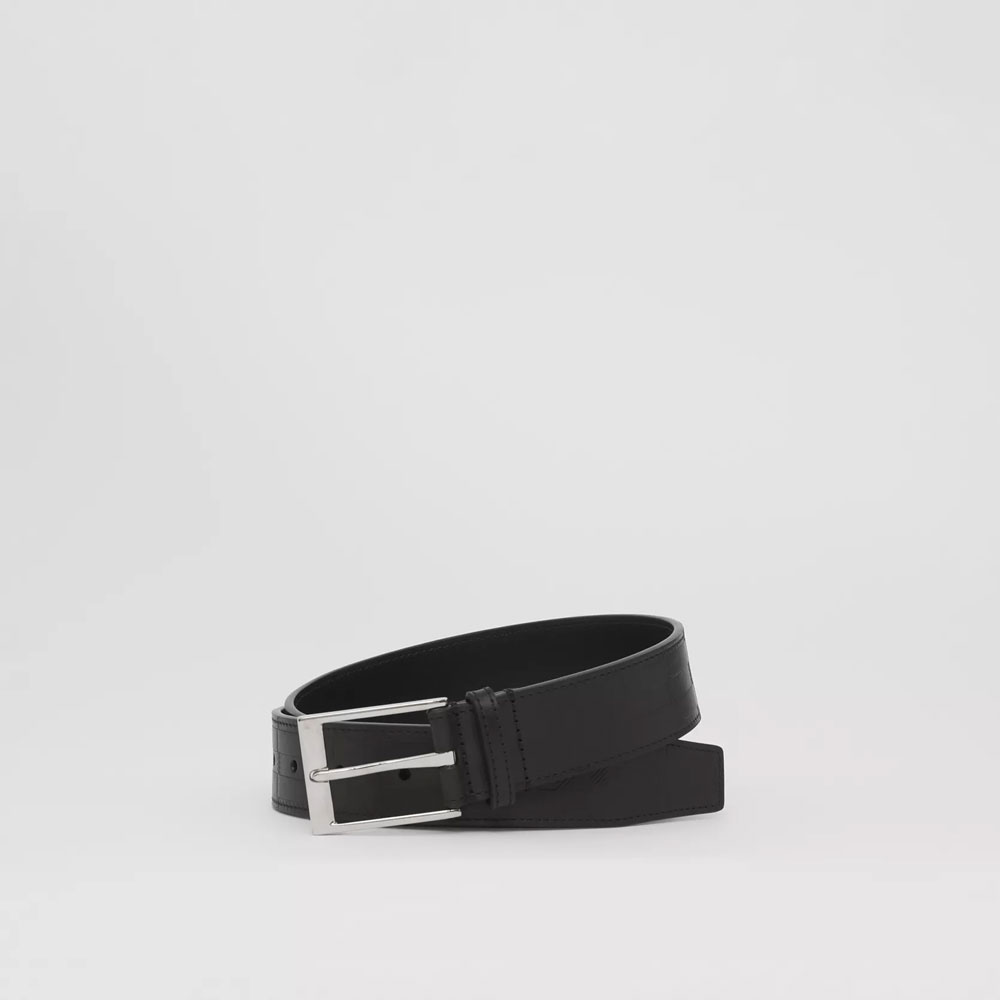 Burberry Embossed Check Leather Belt in Black 80515181: Image 1